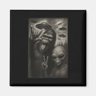 Funny Selfie Bigfoot Alien Sasquatch Rock On Hand  Magnet