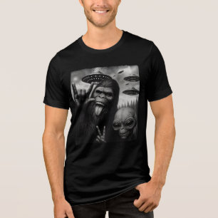 Funny Selfie Bigfoot Alien UFO Conspiracy Design Tri-Blend Shirt