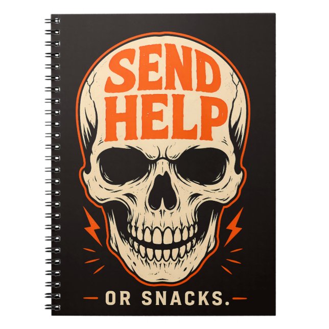 Funny Send Help Or Snacks Retro Skull Notebook (Front)