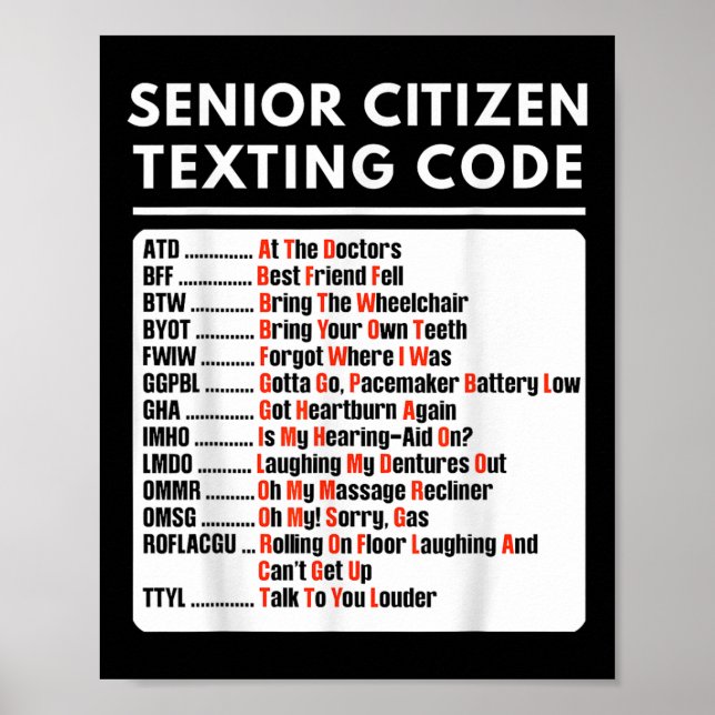 Funny Senior Citizen Texting Code Tee  Poster (Front)