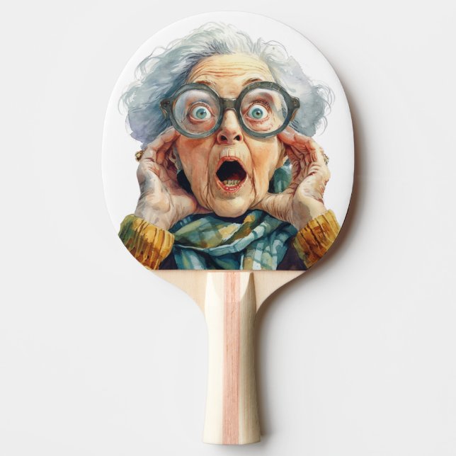 Funny Senior Surprised Face Ping Pong Paddle (Front)