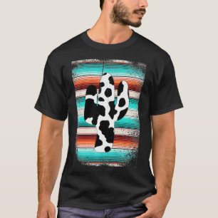 Funny Serape cow print Cactus print Turquoise Prem T-Shirt