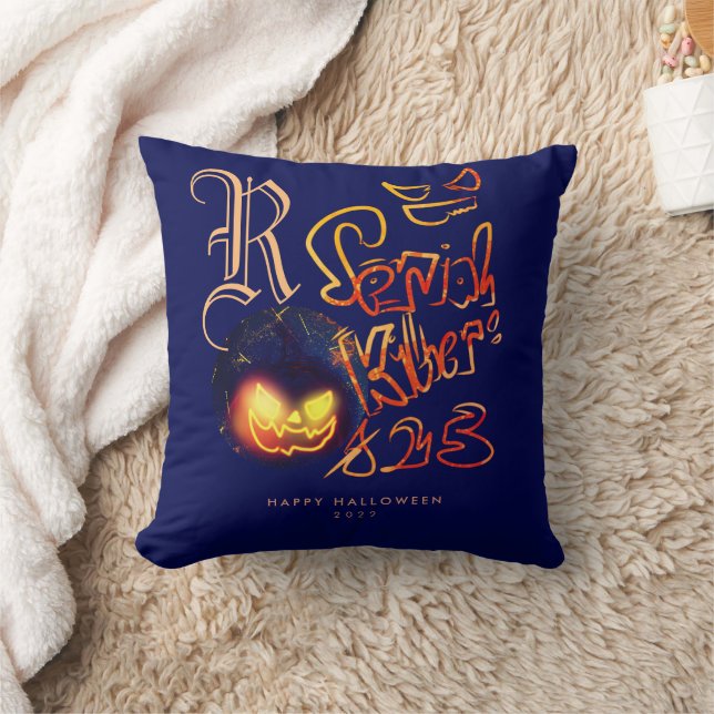 Funny Serial Killer Typography Spooky Pumbkin Cushion (Blanket)