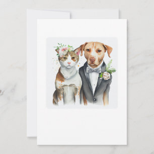funny serious: cat and dog weding, watercolor invitation