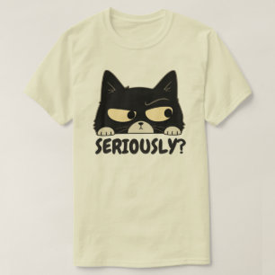 Funny Seriously Side Eye Cat Illustration T-Shirt