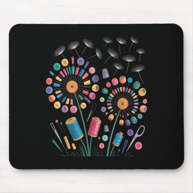 Funny Sewing Dandelion Flowers Thread Buttons Quil Mouse Pad (Front)