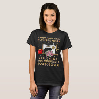 Funny Sewing Dog Coffee Lover Sewing machine Quilt T-Shirt
