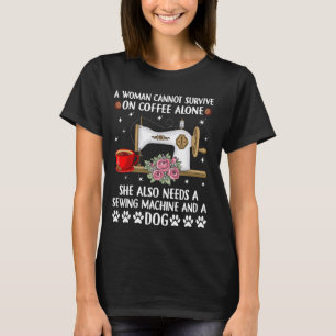 Funny Sewing Machine Dog Coffee Lover Quilter Quil T-Shirt