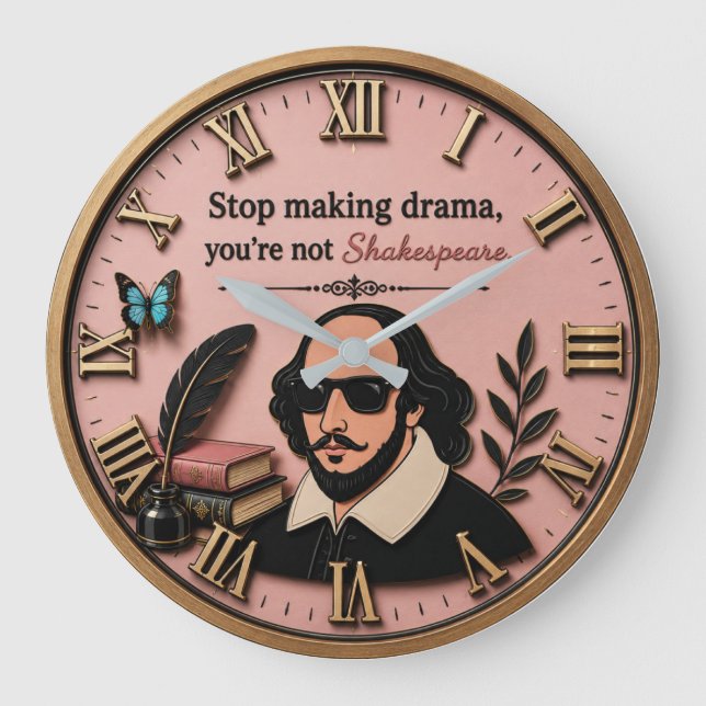 Funny Shakespeare Literary Humor  Large Clock (Front)