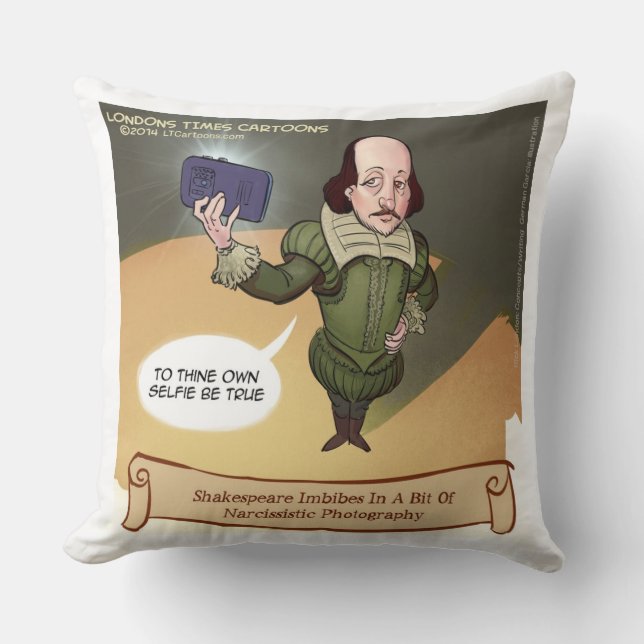 Funny Shakespeare Selfie Large Cotton Throw Pillow (Front)