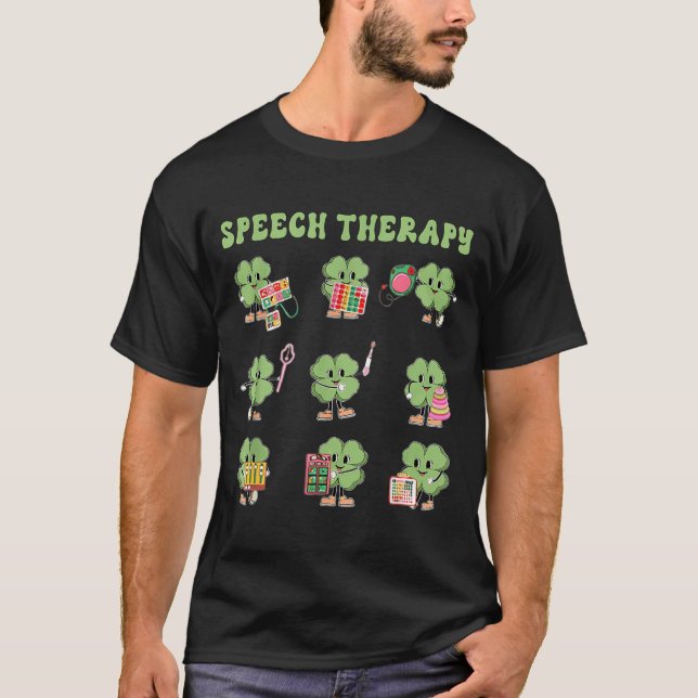Funny Shamrock Speech Therapy St Patrick's Day Slp T-Shirt (Front)