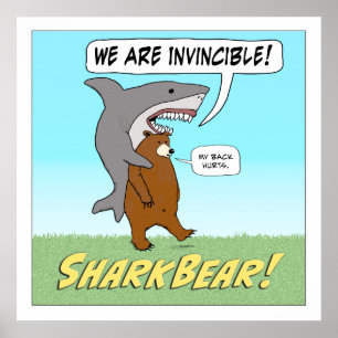Funny Shark and Bear Invincible Square Poster