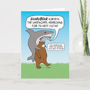 Funny Shark and Bear Quest Birthday Card
