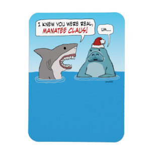 Funny Shark and Manatee Claus Christmas  Magnet