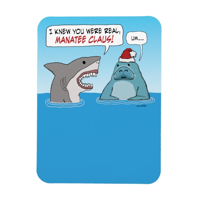 Funny Shark and Manatee Claus Christmas  Magnet (Vertical)