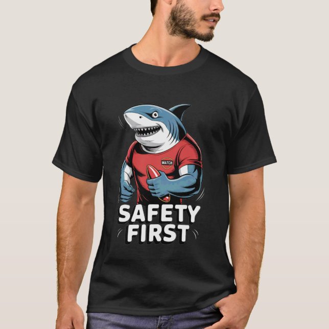 Funny shark as a guard with safety, funny T-Shirt (Front)