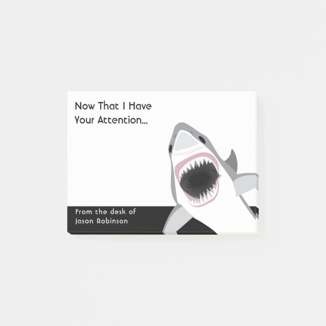 Funny Shark Attack Attention Getting Memo Post-it Notes (Front)