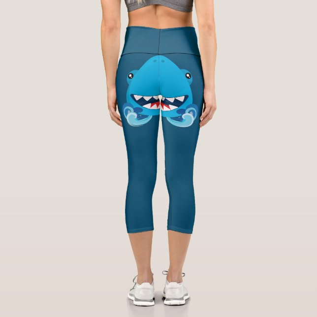 Funny Shark Attack Capri Leggings (Back)