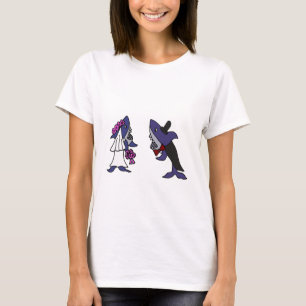 Funny Shark Bride and Groom Wedding Cartoon T-Shirt
