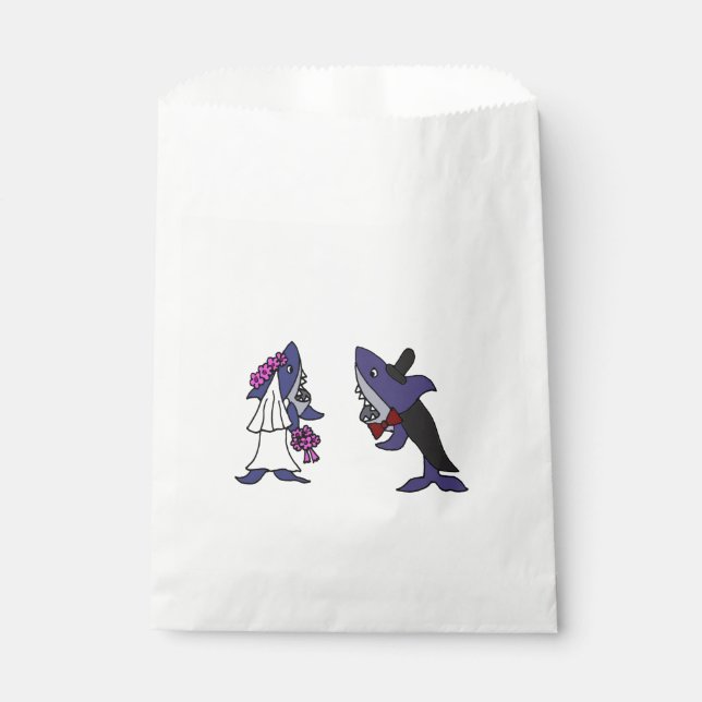 Funny Shark Bride and Groom Wedding Favour Bags (Front)