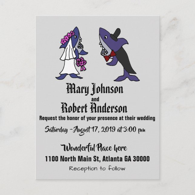 Funny Shark Bride and Groom Wedding Invitation (Front)