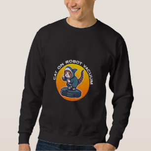 Funny Shark Cat On Robot Vacuum Retro Meme Art Sweatshirt