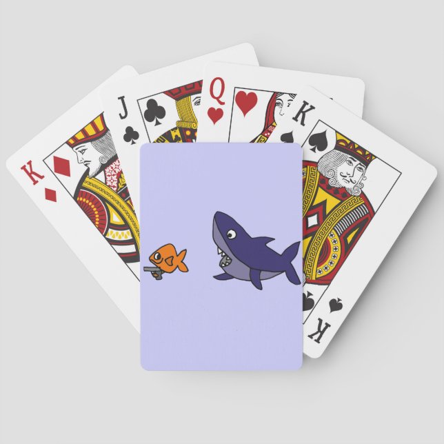 Funny Shark Chasing Goldfish with Gun Playing Cards (Back)