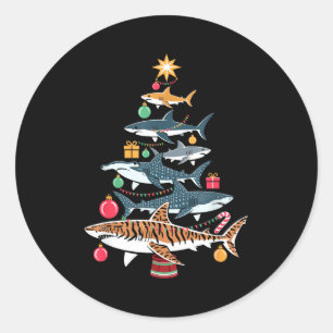 Funny Shark Christmas Tree  Classic Round Sticker