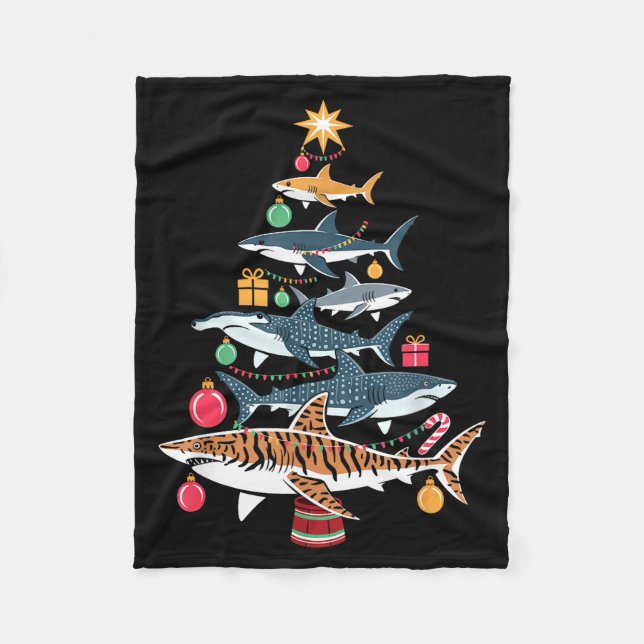 Funny Shark Christmas Tree  Fleece Blanket (Front)