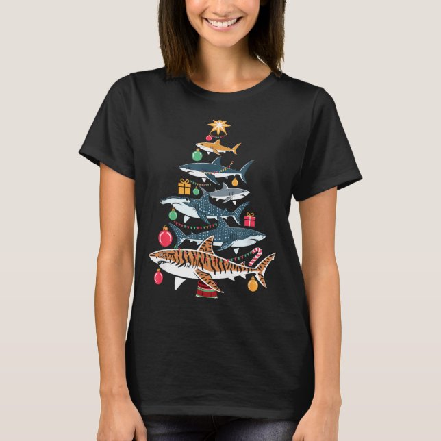 Funny Shark Christmas Tree  T-Shirt (Front)