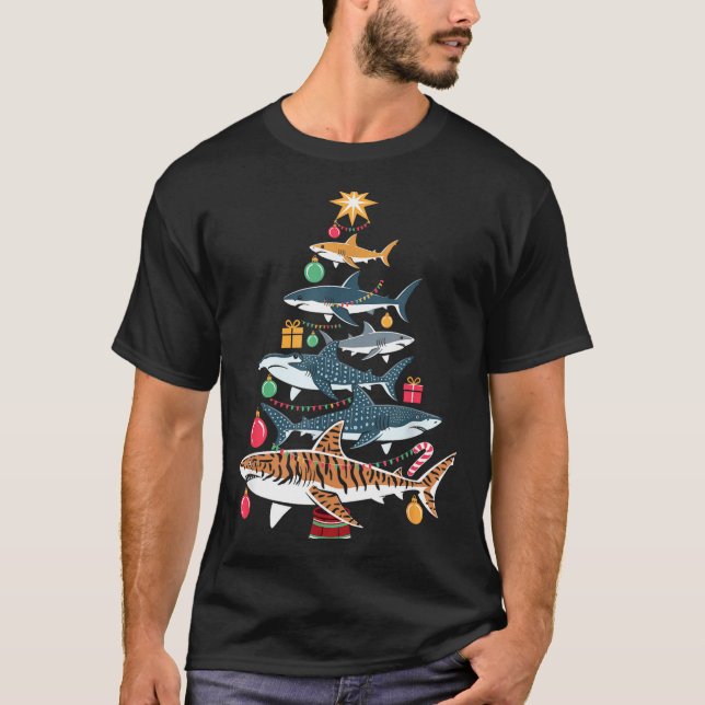 Funny Shark Christmas Tree  T-Shirt (Front)