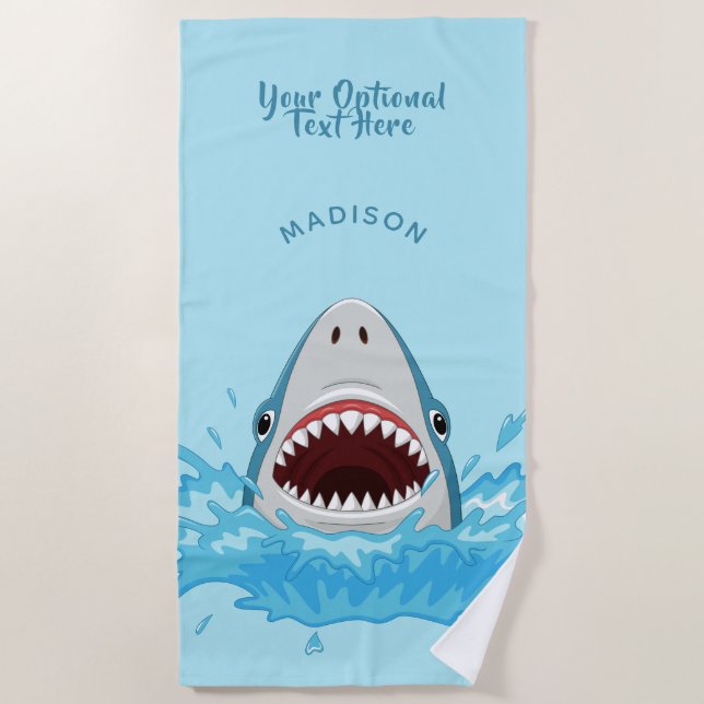 Funny Shark custom name beach towel (Front)