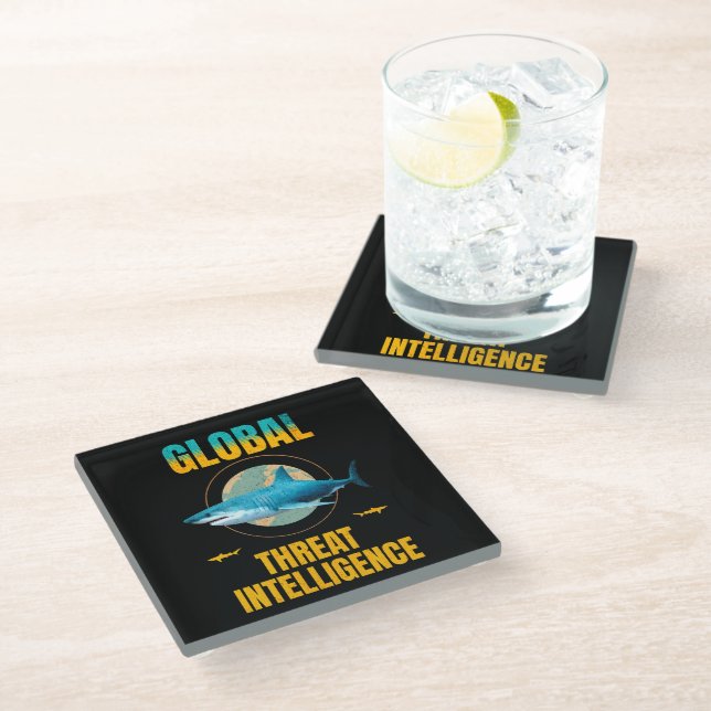 Funny Shark Cyber Security Expert Glass Coaster (Angled)