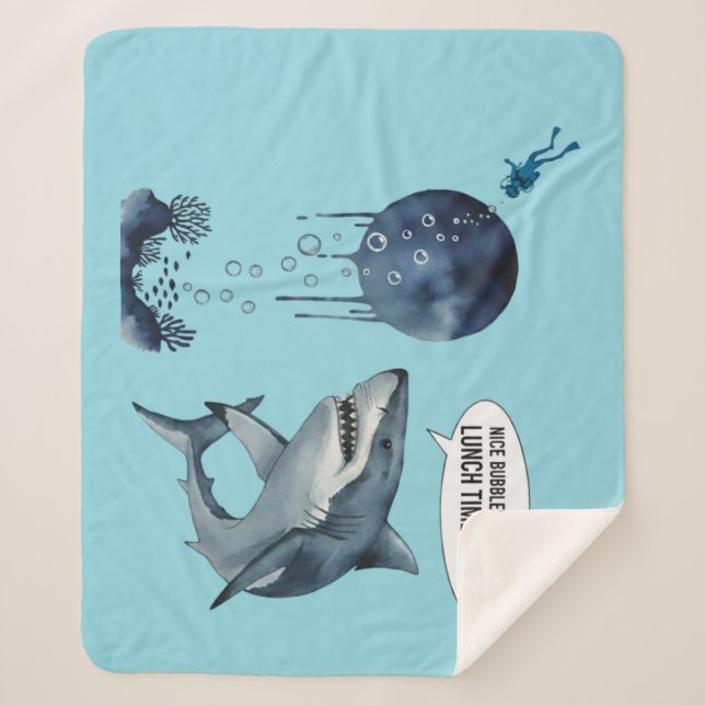 Funny shark diver lunch time :nice bubbles bro sherpa blanket (Front)