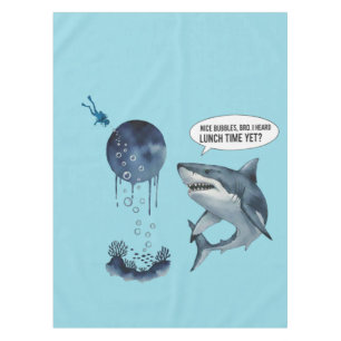 Funny shark diver lunch time :nice bubbles bro tablecloth