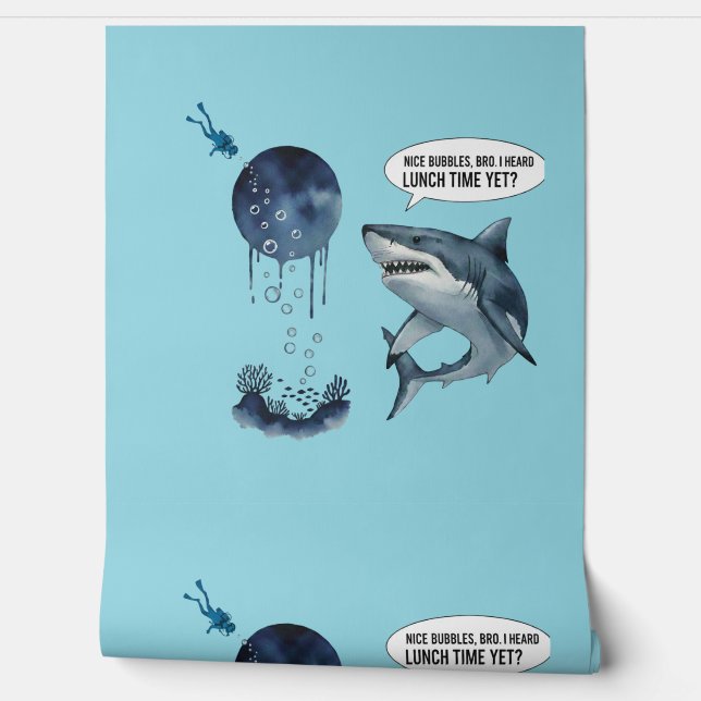 Funny shark diver lunch time nice bubbles bro wallpaper (Unrolling)