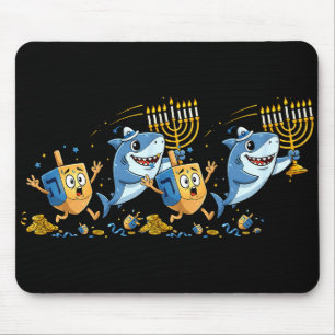 Funny Shark Dreidel Menorah Hanukkah Kids Womens M Mouse Pad