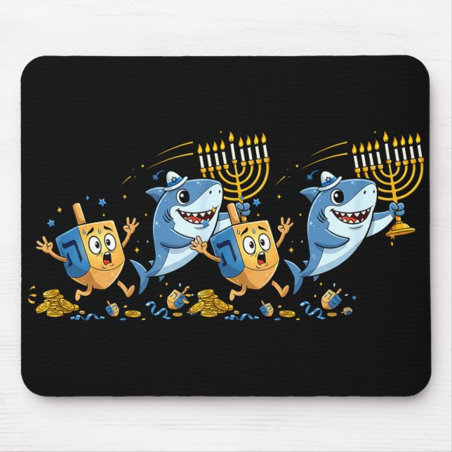 Funny Shark Dreidel Menorah Hanukkah Kids Womens M Mouse Pad (Front)