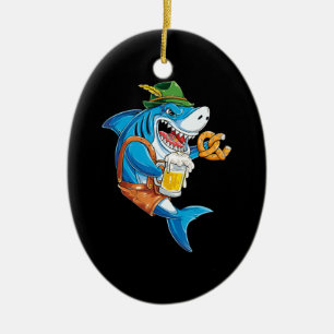Funny Shark Drink Beer - Crazy Shark Gifts Ceramic Ornament