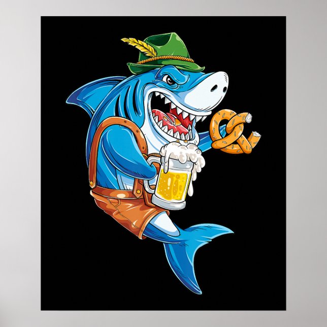 Funny Shark Drink Beer - Crazy Shark Gifts Poster (Front)