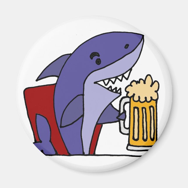 Funny Shark Drinking Beer Magnet (Front)