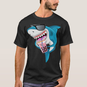 Funny Shark Drinking Bubble Boba Tea Boy Men T-Shirt