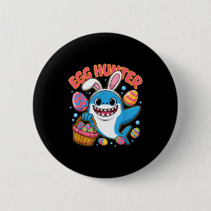 Funny shark easter bunny cute egg hunter 6 cm round badge