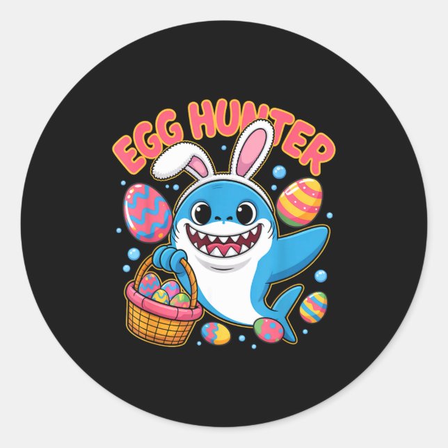Funny shark easter bunny cute egg hunter  classic round sticker (Front)