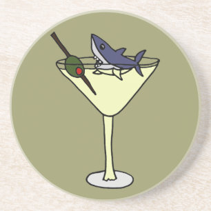 Funny Shark Eating Olive in Martini Glass Coaster