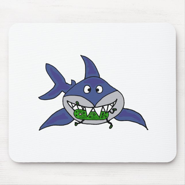 Funny Shark Eating Pickle Man Cartoon Mouse Pad (Front)