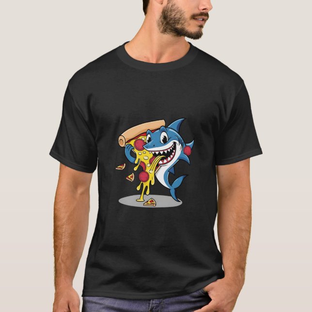 Funny Shark Eating Pizza  T-Shirt (Front)