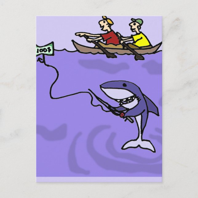 Funny Shark Fishing with Money Postcard (Front)