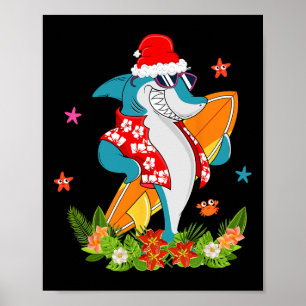 Funny Shark Hawaiian Summer Surfing Shark Christma Poster