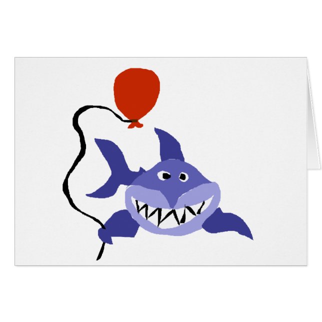 Funny Shark Holding Red Balloon (Front Horizontal)
